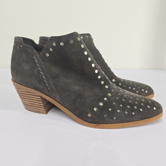 1. State Shoes - 1 STATE Womens Dark Gray Suede Studded Ankle Booties Block Heel Pointed Toe 9.5M